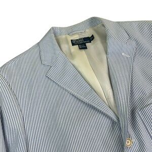VTG 90s Polo Ralph Lauren Seersucker Blazer Blue White Stripe Men's XL‎ Preppy